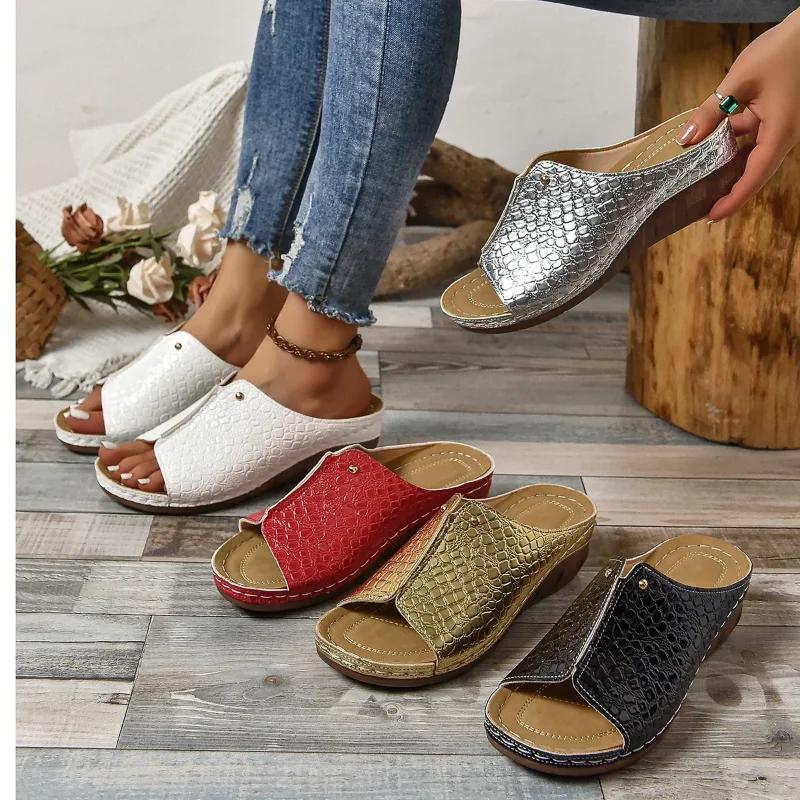 Fashion Summer Women Wedge Sandals Premium Orthopedic Open Toe Sandals Vintage Anti-slip Leather Casual Female Platform Retro Shoes