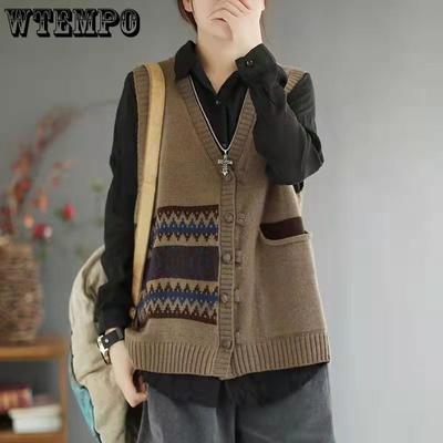 Lose Retro V-Ausschnitt ärmellose Strickpullover Weste Pullover Pullover Pullover Weste weibliche Winter koreanischen Top