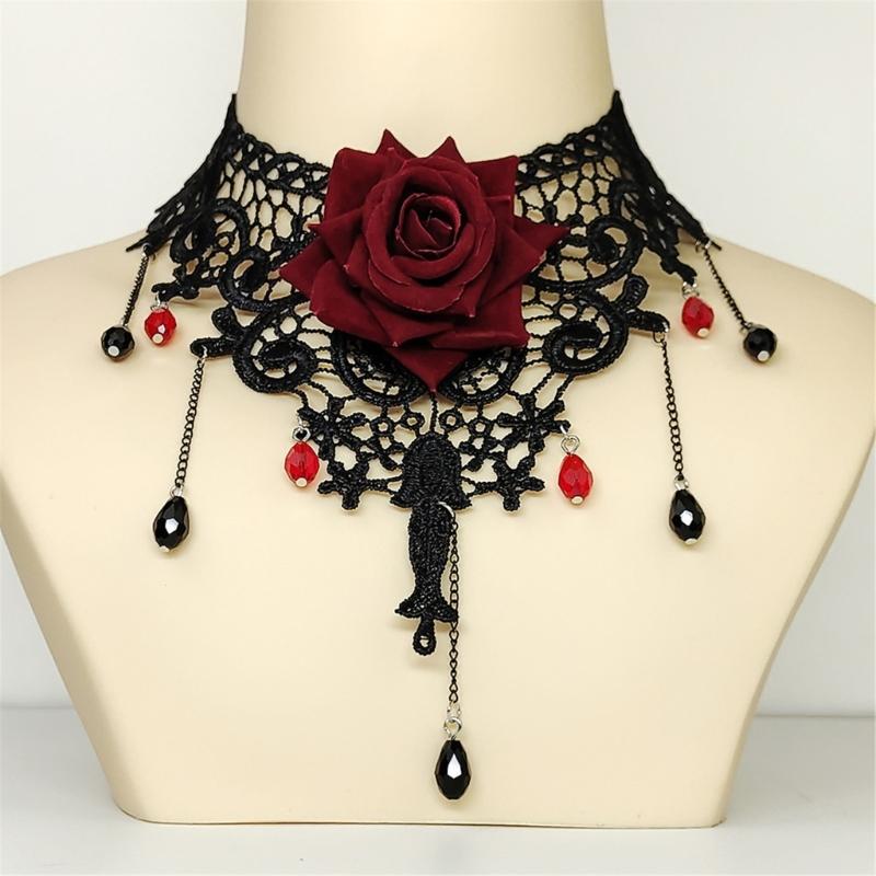 Floral Choker Necklace Gothic Lace Necklace for Women Halloween Costume Jelwery, Cosplay Party, Wedding