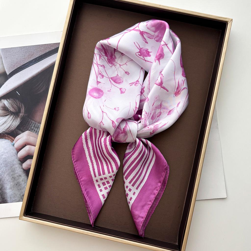 Luxury Floral Square Scarf For Women Elegant Ladies Hijab Neckerchief Shawl Soft Stain Imitation Silk Scarves For Travel Beach
