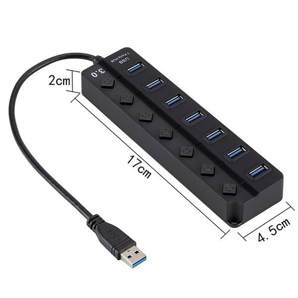 4/7portový rozbočovač USB 3.0 Vysokorychlostní 5Gbps splitter distributor s nezávislým vypínačem LED pro zapnutí/vypnutí USB 3.0 nabíjecí rozbočovač
