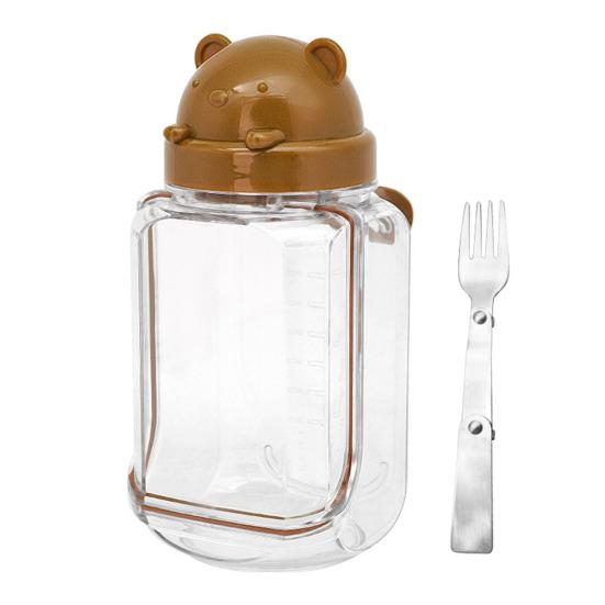 Bärenförmiges Salatglas mit integriertem Löffel Tragbarer Kunststoffbehälter für Overnight Oats Obst Auslaufsicherer Transparenter Salatbehälter