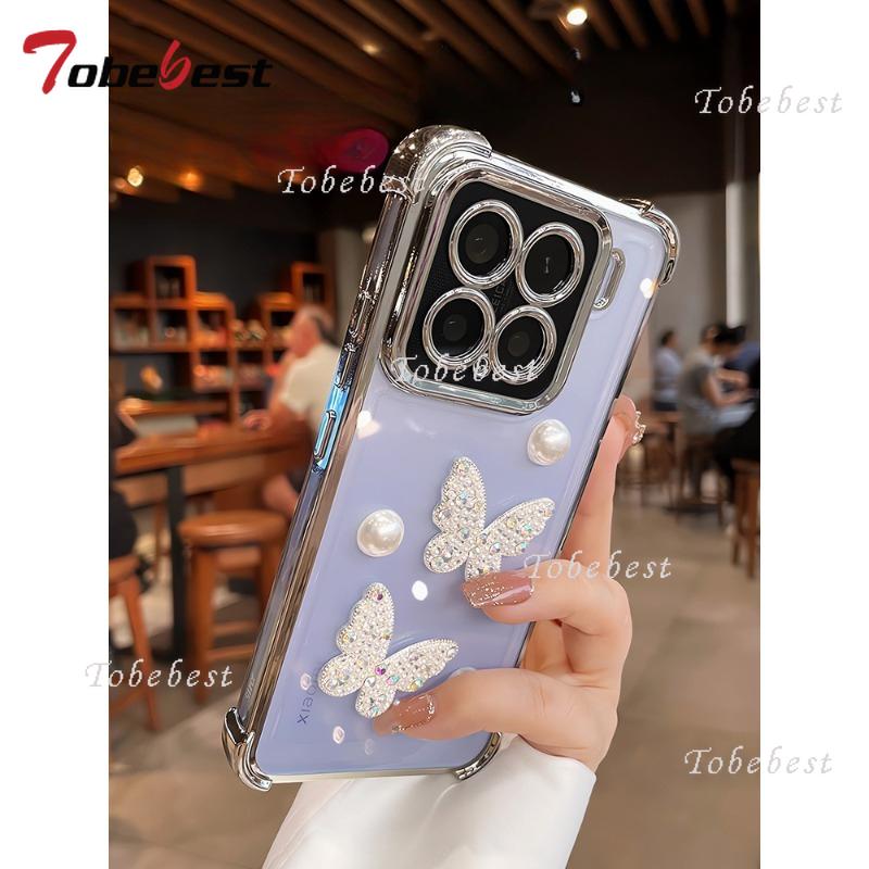 

3D Pearl Butterfly Shockproof Plating Silicone Case for Xiaomi 15 15S 14 Ultra 14T 13 12 12S 12X 11 Pro Lite Cover Xiaomi Mi 11 Lite