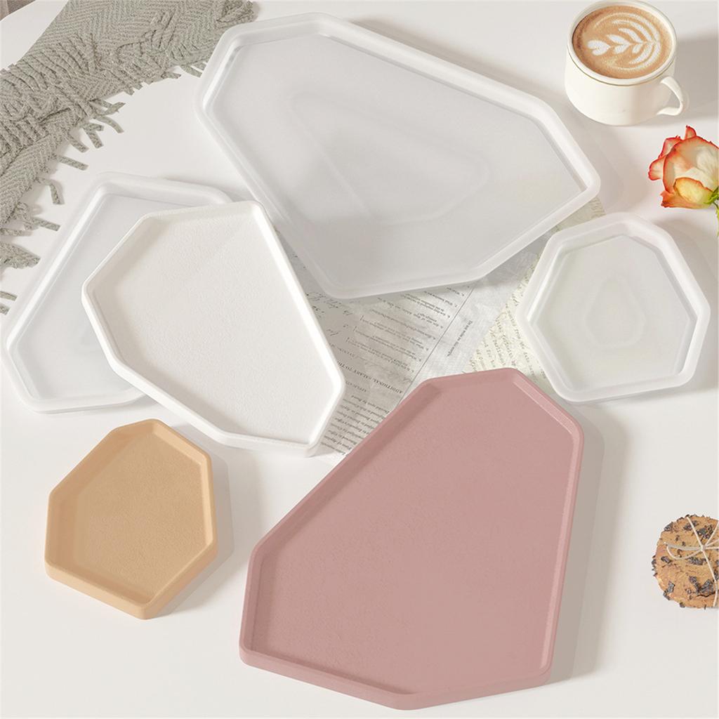 Large Geometric Sturdy Silicone Tray Molds for Resin and Concrete Craft Supplies Home Decoration Dish Castes Daily Use