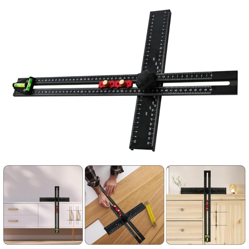 Aluminum Alloy Professional Woodworking T Square Ruler With Marking Gauge For Carpentry Accurate Drilling And Scribing