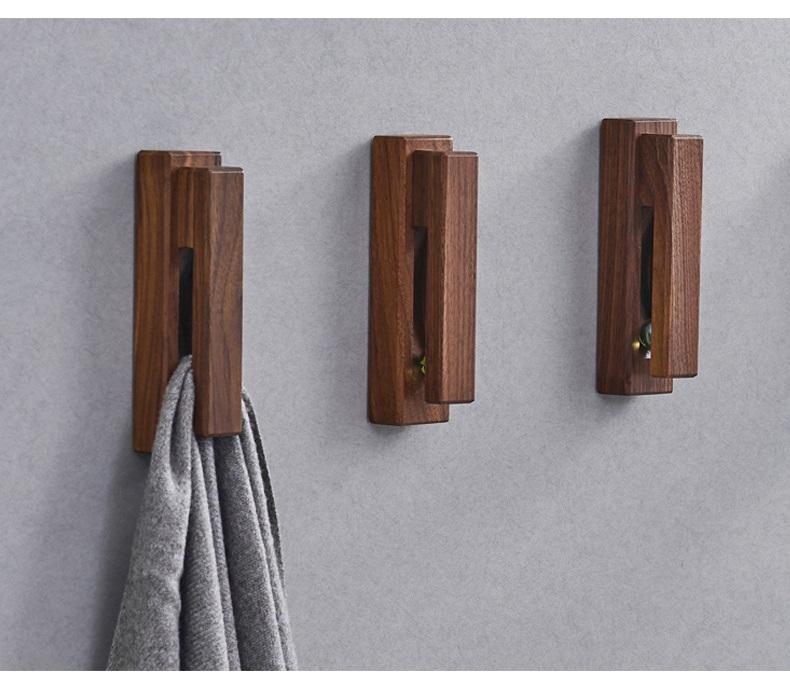 HeMu Creative Solid Wood Towel Hook Wall Kitchen Rag Storage Hook Without Punching Wooden Sticky Hook Behind Door