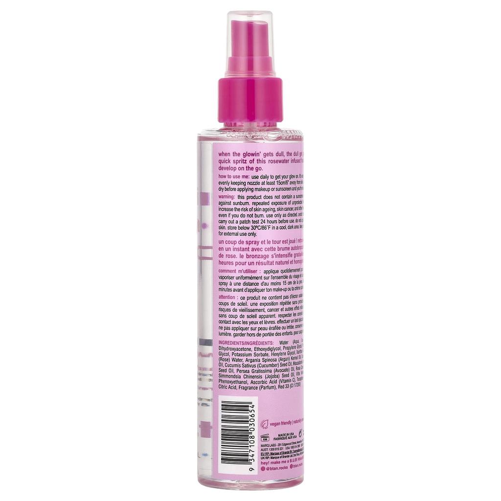 b.tan Gimme The Glow Down, Dark, Facial Tan Mist, Rosewater, 6.7 Fl Oz (190 Ml)