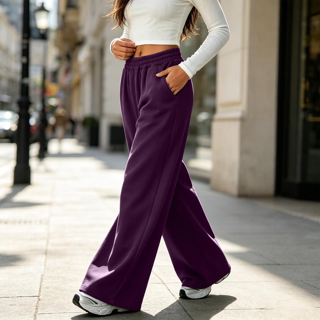 Women's High Waisted Wide Leg Loose Fit Lined Pants for Running Casual Wear