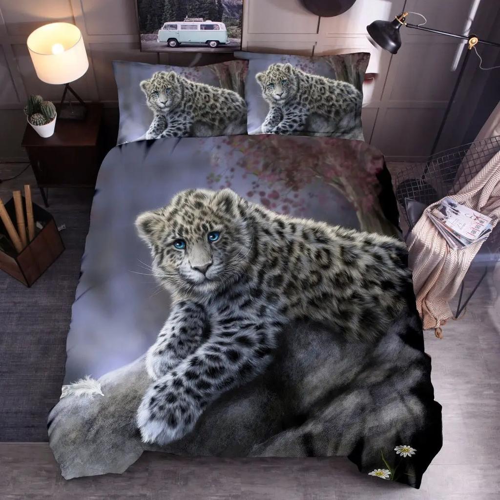 Animal Polyester Duvet Cover Set King Queen Twin Full Size Wild Animals Wolf Lion Fox Tiger 3D Print For Boys Bedding Set