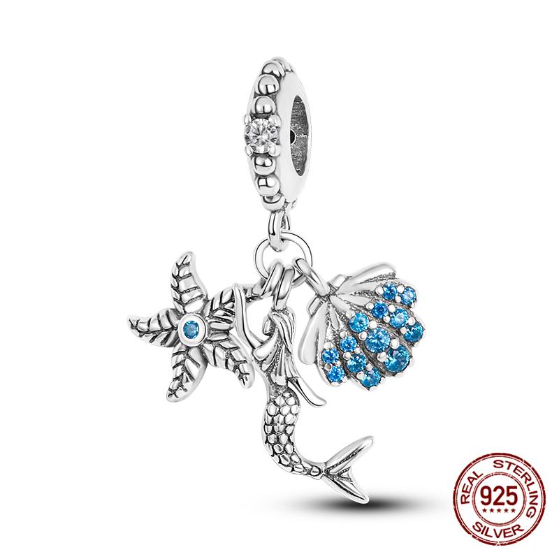 100% Genuine 925 Sterling Silver Ocean Collection Seashell Turtle and Heels Charm Beaded for Original  Bracelet Bracelet