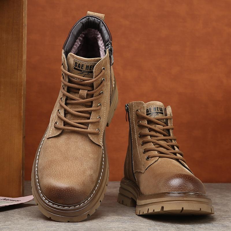 Fashion Men's Retro Suede Work Boots Thick-soled Anti-slip Outdoor Casual Shoe Comfortable and Durable Short Boots for Autumn and Winter