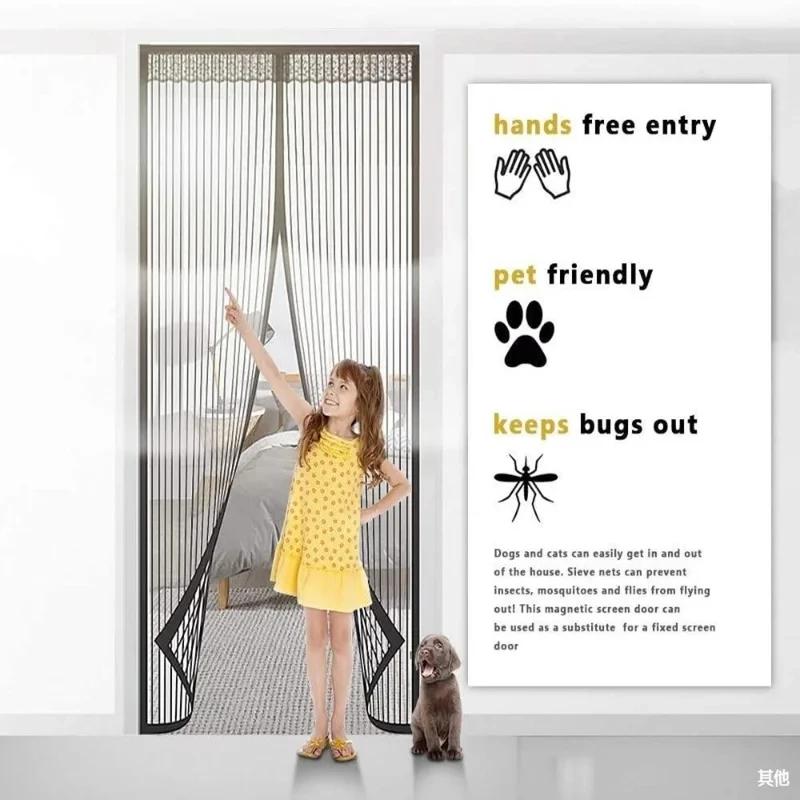 New Tool-free Magnetic Screen Door Curtain Anti Mosquito Net Bug Fly Partition Curtain Automatic Closing Ventilation Door Screen