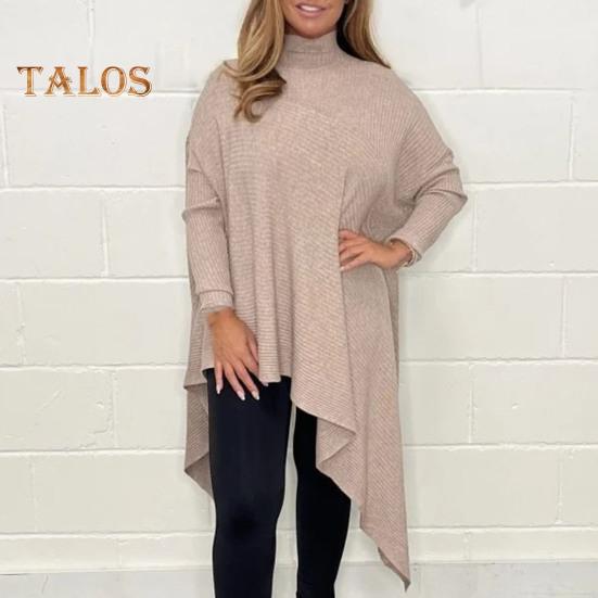 Dámské topy Rolák Dlouhý rukáv Jednobarevné Nepravidelný lem Pulovrové topy Volný střih Žebrované tričko Topy Denní nošení