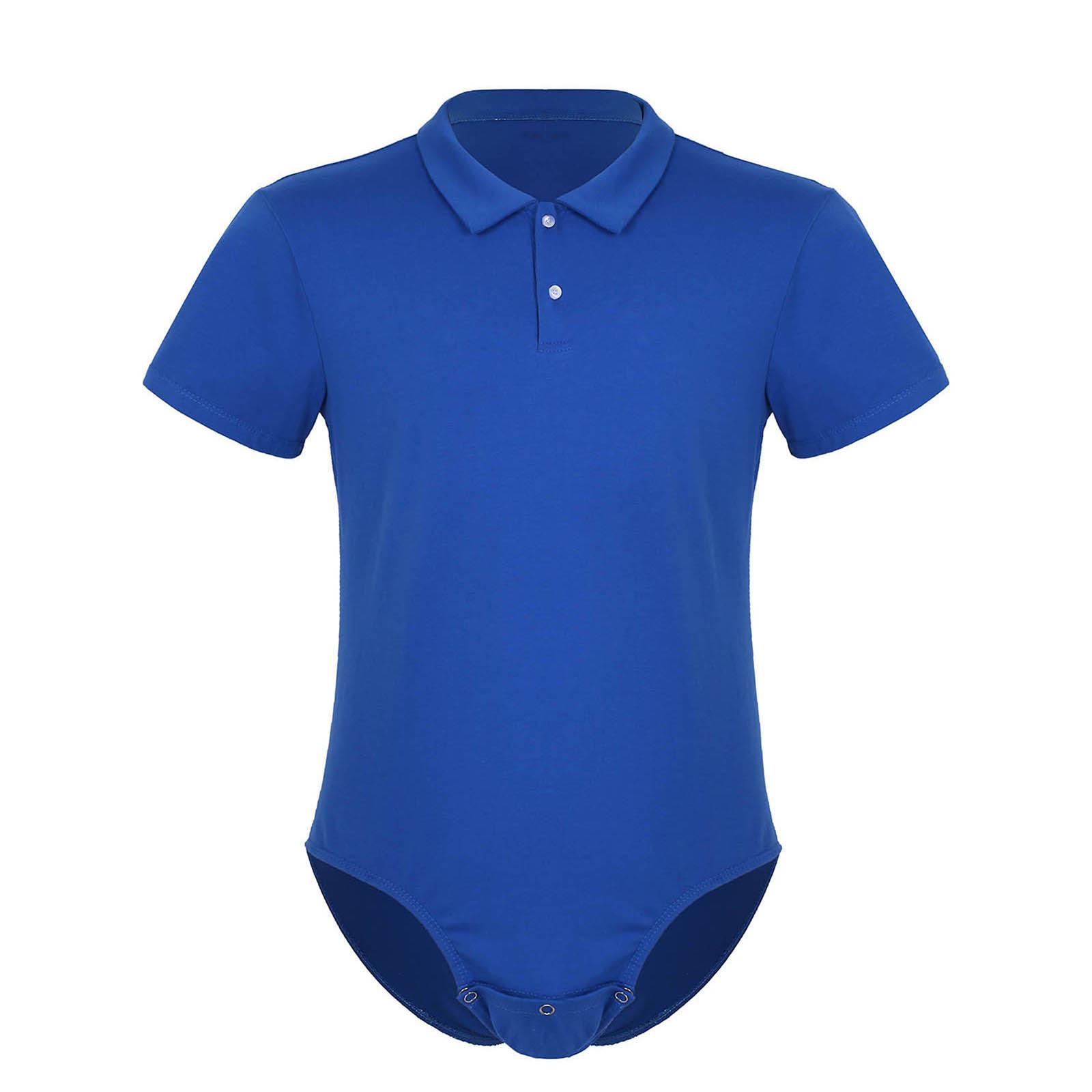 M-4XL Anpassbarer Patienten-Body mit geknöpftem Schritt, Umlegekragen, Kurzarm, Unisex Pflege-Strampler für Bettlägerige, Inkontinenzpflege M blau