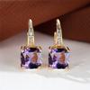 Blue Zircon Square Stone Luxury Crystal Rainbow Hoop Earrings Boho Gold Color Engagement Wedding  For Women