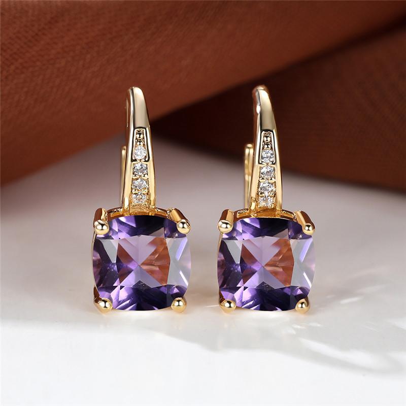 Blue Zircon Square Stone Luxury Crystal Rainbow Hoop Earrings Boho Gold Color Engagement Wedding For Women