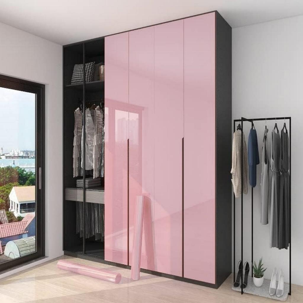 PVC Pearl Film Waterproof Wallpaper Room DIY Self-adhesive Pink/Black Wardrobe Kitchen High Gloss Paste Furniture Wall Stickers