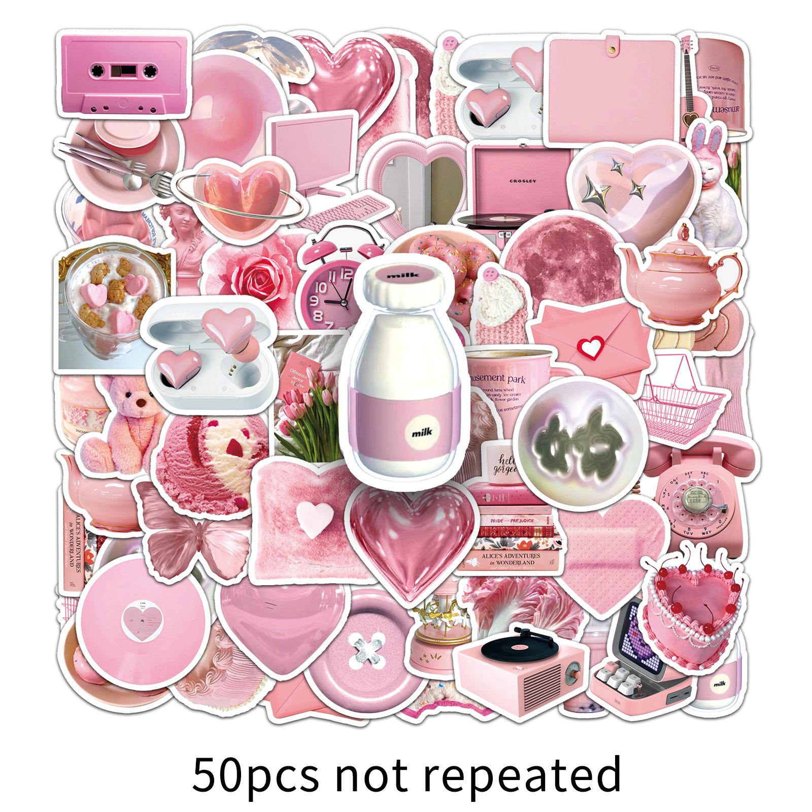 

50 Pink Girly Cartoon Stickers - DIY Decoration for Water Bottles, Stationery, Journals