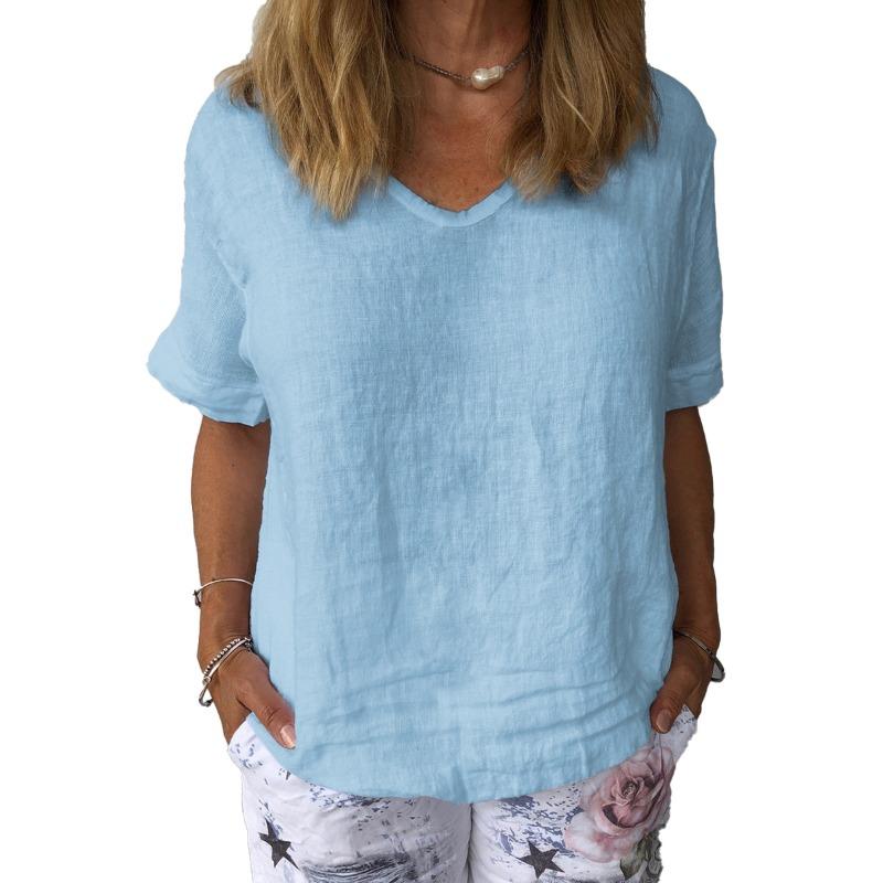BITCED Women's Fashion Casual Solid Color Print Short Sleeve V Neck Blouses & Shirts