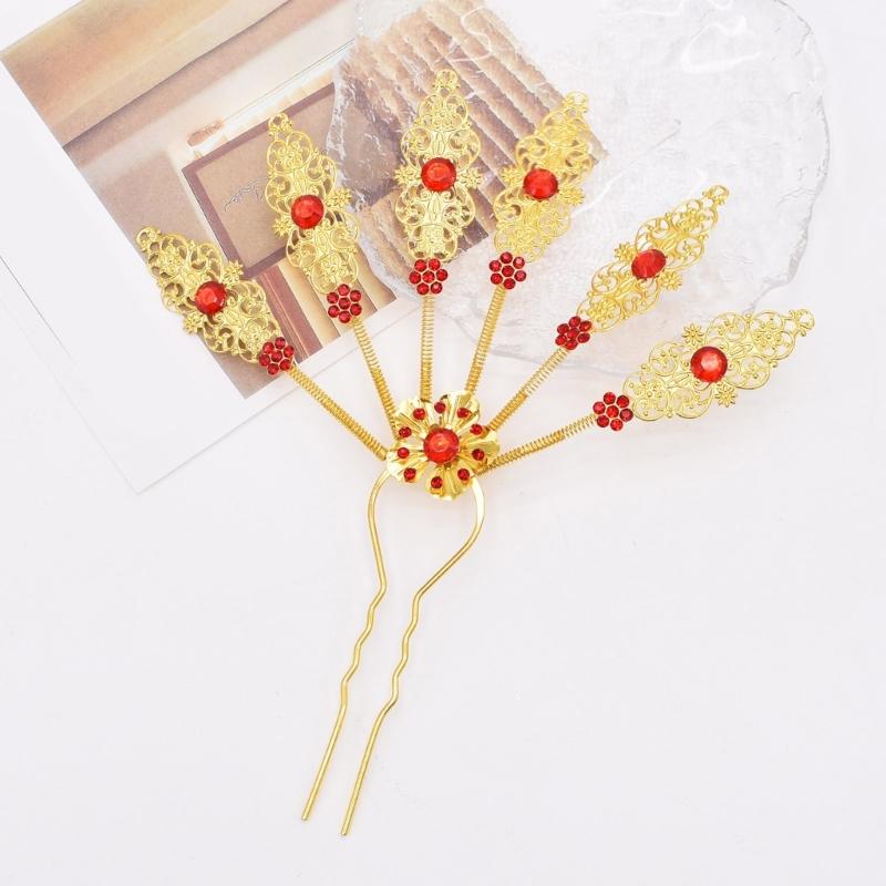 Alloy Peacocks Leaf Hair Stick Hairpieces with Rhinestones Thai Ethnic Hair Ornament Daily Hairstyle Embellishment