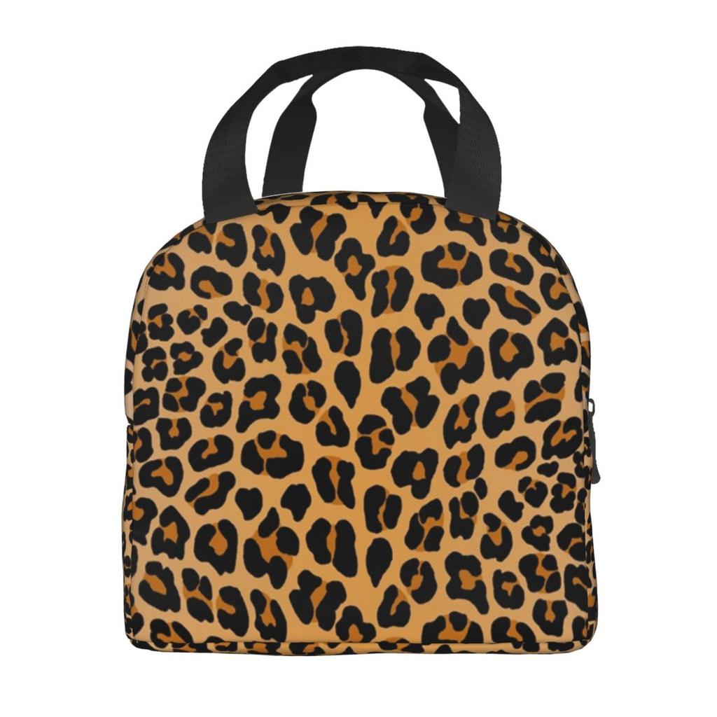 Benutzerdefinierte Leopardenmuster Tragbare Lunchboxen Damen Auslaufsicher Tierfellmuster Kühlbox Thermische Lebensmittelisolierte Lunchtasche Schüler