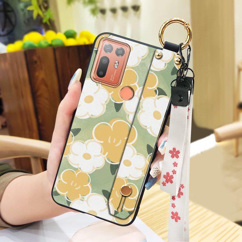 Back Cover Protective Phone Case For HTC Desire 20 Plus/D20+ Lanyard Kickstand Silicone Wrist Strap Oil Painting Ring