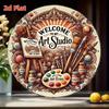Vintage Welcome Sign Round Metal Art Studio Decor Painting Palette