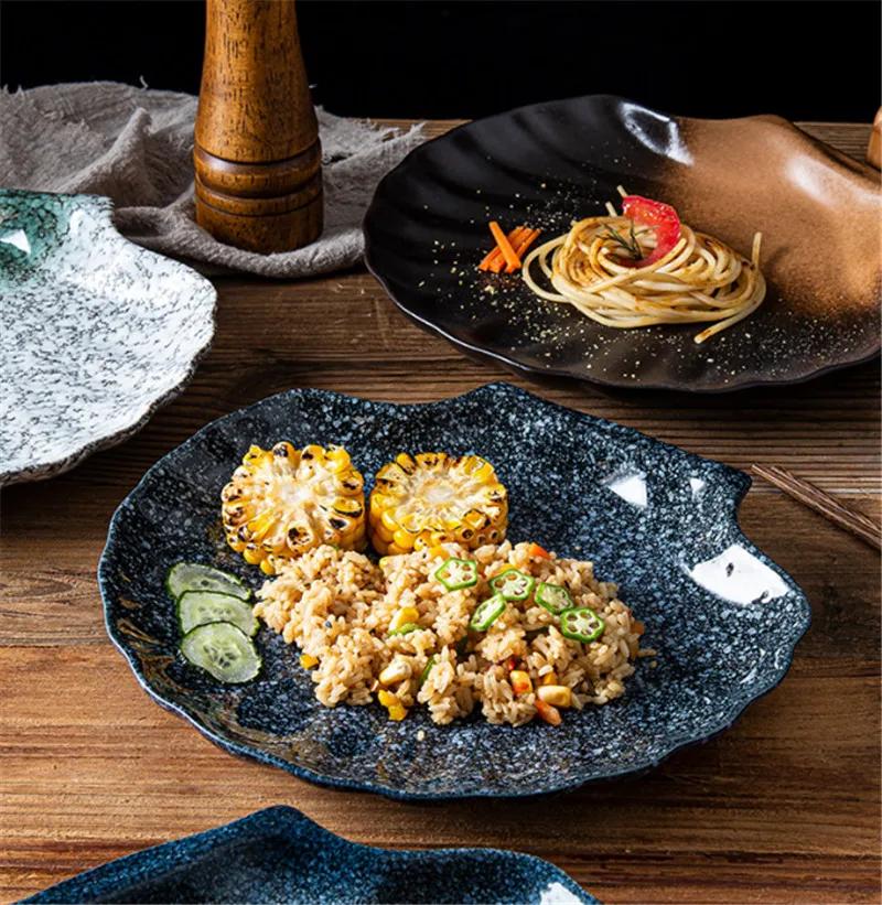 Japonský keramický talíř s mušlemi, příborový tácek, domácí restaurace, grilovací špíz, servírovací talíř na sushi, sada nádobí, sada talířů