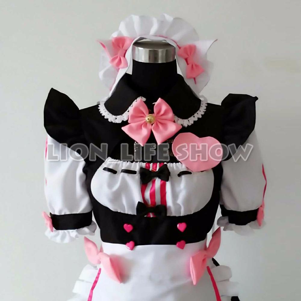Biamoxer Womens NEKOPARA Chocola Vanilla Maid Cosplay Costume Sexy Cute Dress Full Set