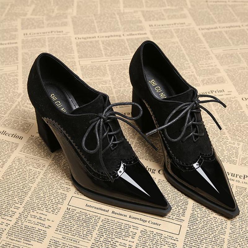 

Модная обувь на высоком каблуке для женщин, роскошные туфли-лодочки с острым носком, на массивном каблуке, на шнуровке, модные и сексуальные, 2025, осень, элегантная женская обувь 38 чёрный