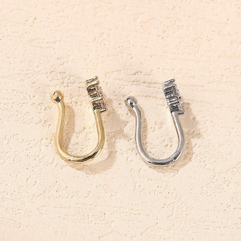 1PC puncture-free nose ring personality cool simple copper micro-inlaid zircon six-valve flower U-shaped nose clip female nose accessories