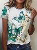 Women's T-shirt Summer Casual Round Neck Short Sleeve 3D Print Floral Pattern Top Loose Casual Wear Ladies T-shirt