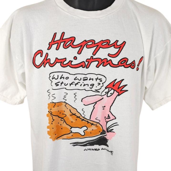 Vintage Wicked Willie T Shirt Mens Size XL White 80s 90s Happy Christmas XL