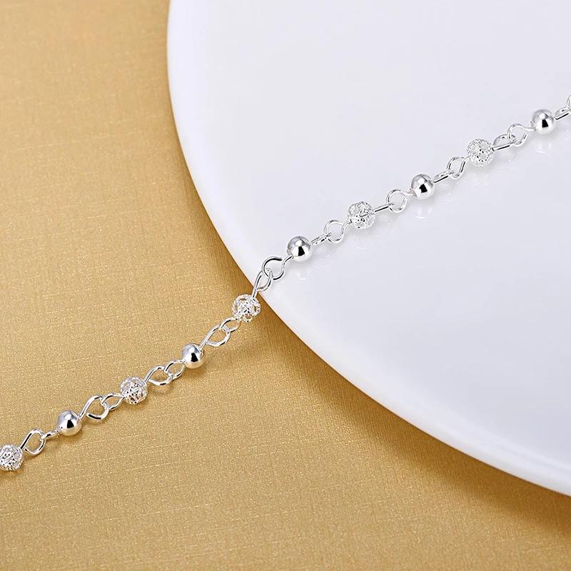 Real Silver Anklets 925 Fashion Silver Jewelry Hollow Beads Anklet For Women Girls Friend Foot Barefoot Leg Jewelry Gifts