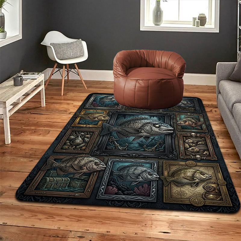 Marine Fish Collection Pattern Rug Floor Mat for Living Room or Bedroom Soft and Comfortable Carpet a Gift for Birthday and Holiday.