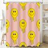 Happy Smiley Face Shower Curtain Pink Background with Yellow Cartoon Character Design for Bathroom Decor