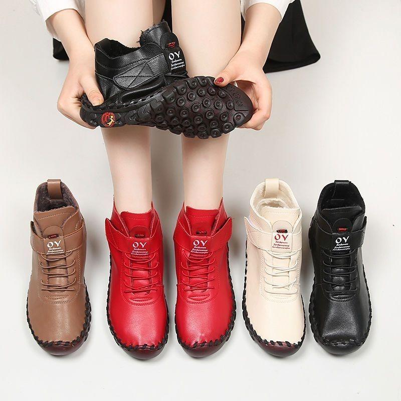 Übergröße 36-42 Damen Winterstiefel weiblich Oxford handgefertigt Nähen Sneakers Damen Punk rote Stiefeletten mit Fell botas de mujer