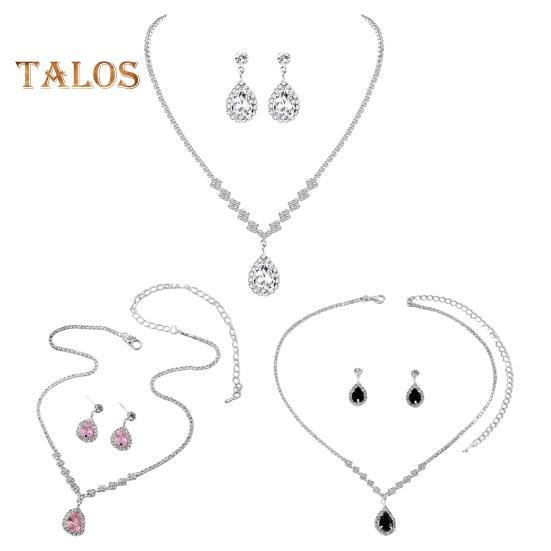 1 Set Women Jewelry Set Rhinestone Necklace Earrings Prom Wedding Party Bride Water Drop Dangle Earrings Formal Occasions Neck Jewelry