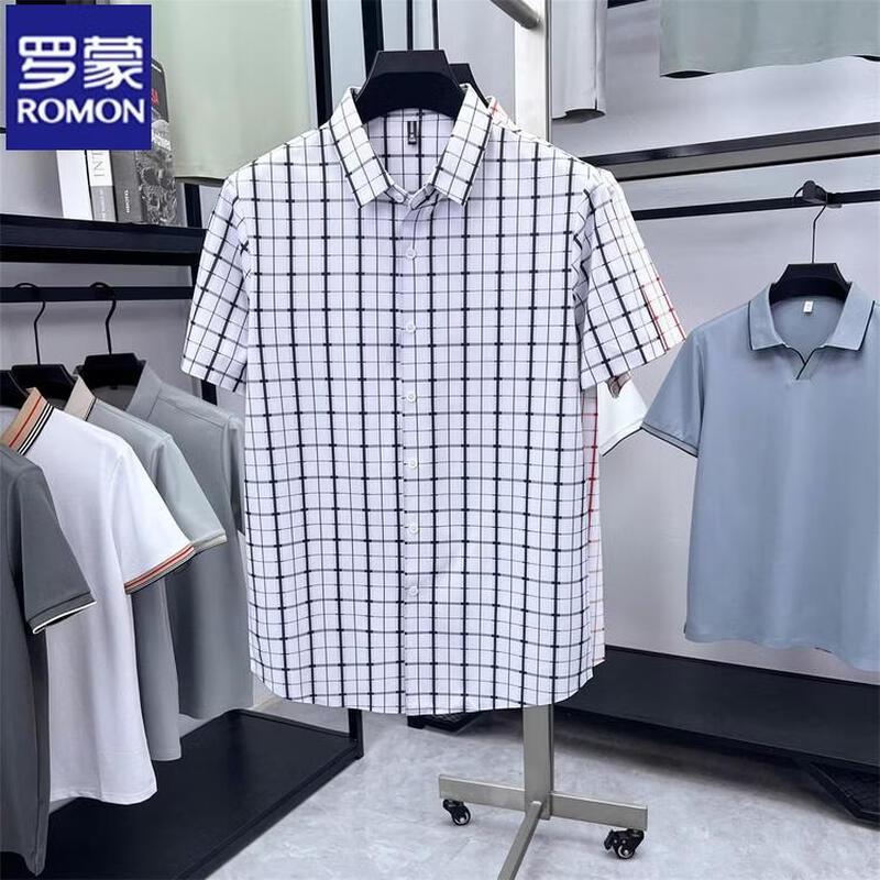 ROMON Men s Summer Plaid Short-Sleeve Shirt 175