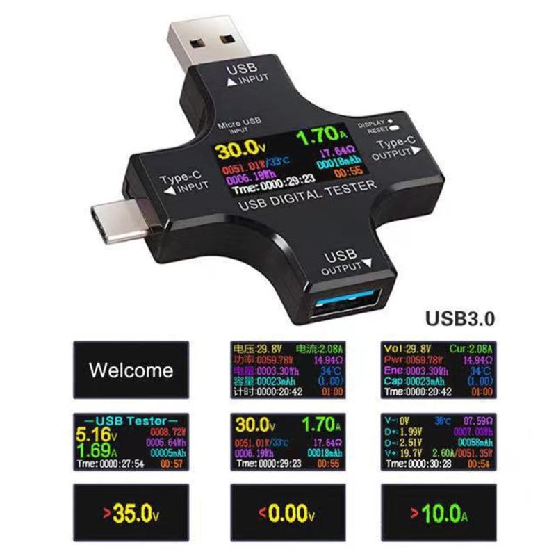 Color Screen USB C Voltages Current Meter with Advanced Bidirectional Current Detection USB C Voltmeter Ammeter Detector