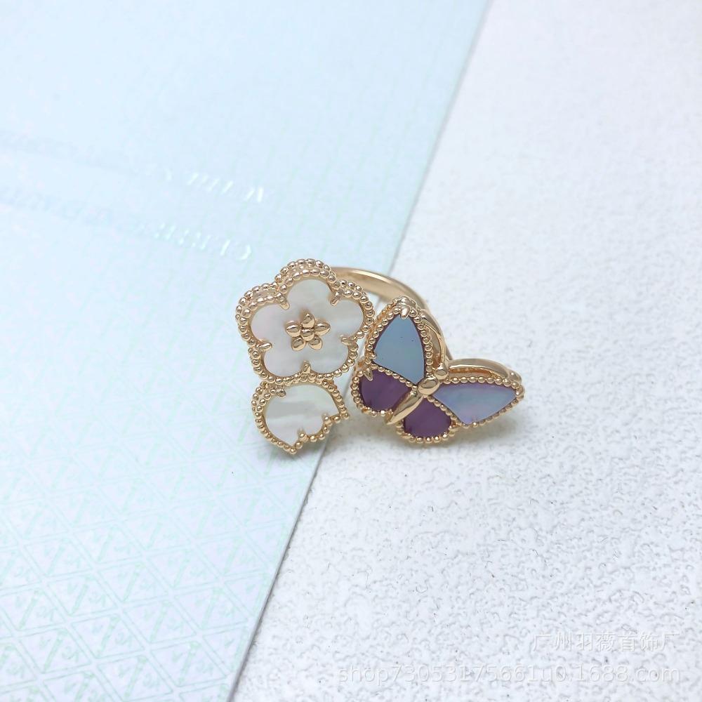 Anello Farfalla Viola Anello Portafortuna - Anello Aperto Trendy Versatile - Anello Quadrifoglio