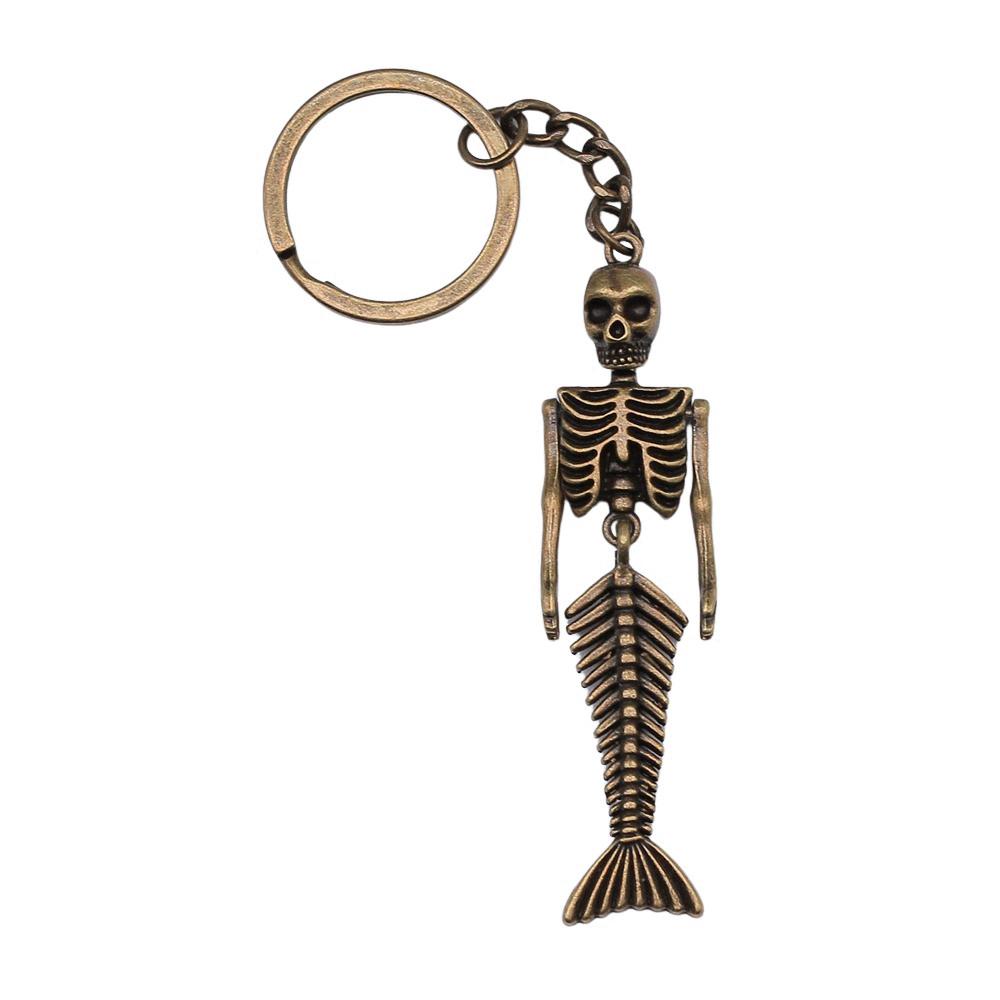 Skeleton Mermaid Charm Keychain Gothic Halloween Key Ring 28mm Ring