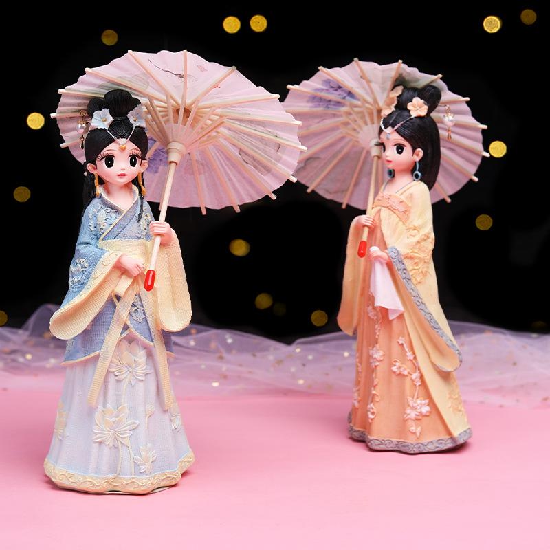 2025 New Arrival China Resin Traditional Chinese Style Cute Girl Figurines Miniatures Desk Accessories Home Decoration Ornaments