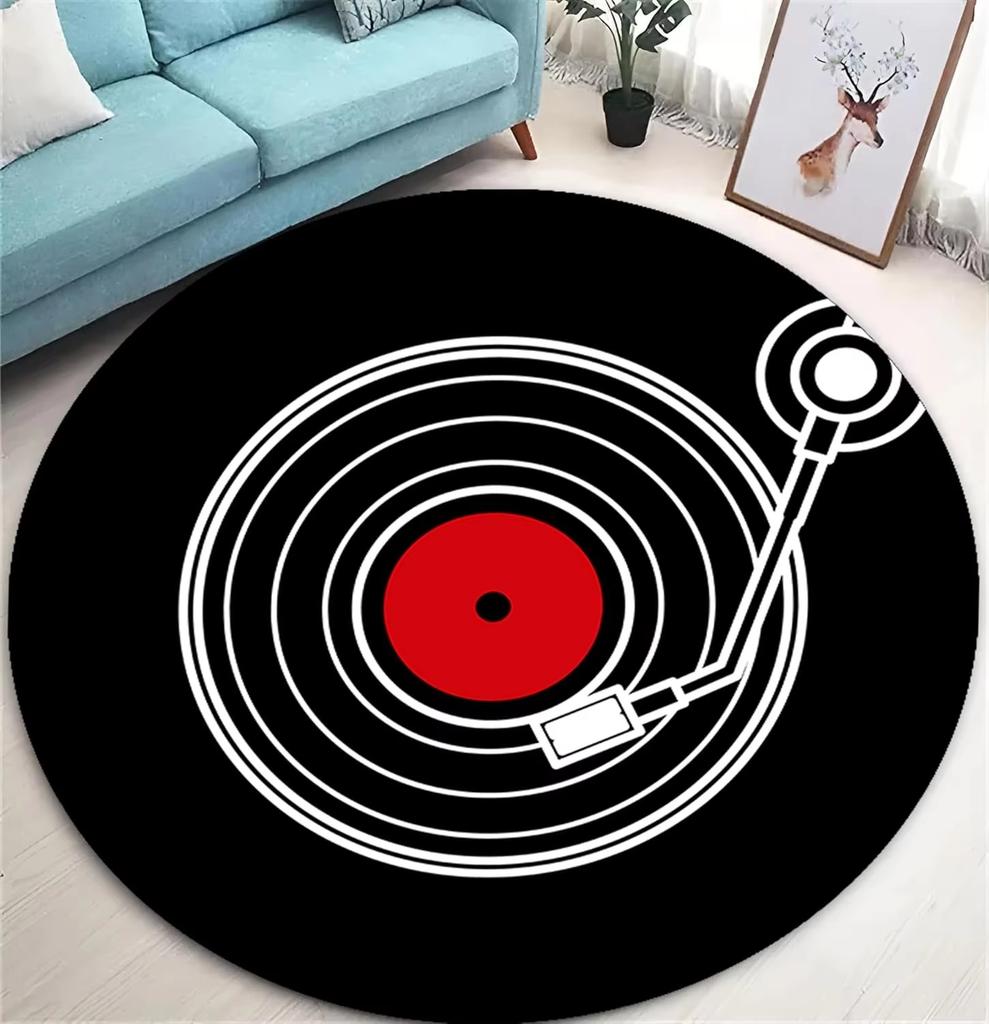 CD Musical Round Carpet Living Room Decoration Teenager Mat Anti Slip Chair Cushion Round Rugs for Bedroom Music Design Rug