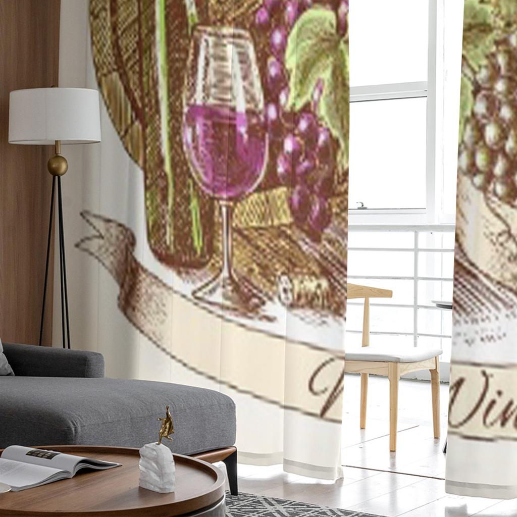 Farbige Wein Käse Und Brot Vintage Dekorative Tüll Transparente Vorhänge für Wohnzimmer Küchendekoration Voile Organza Vorhänge