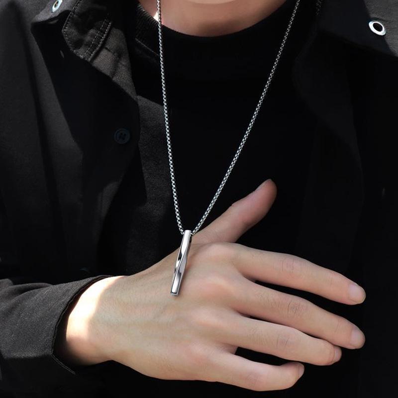 Trendy Spiral Geometric Pendant Necklace: Minimalist Hip-Hop Style for Men, Boys, and Girls In Cool Titanium Steel.