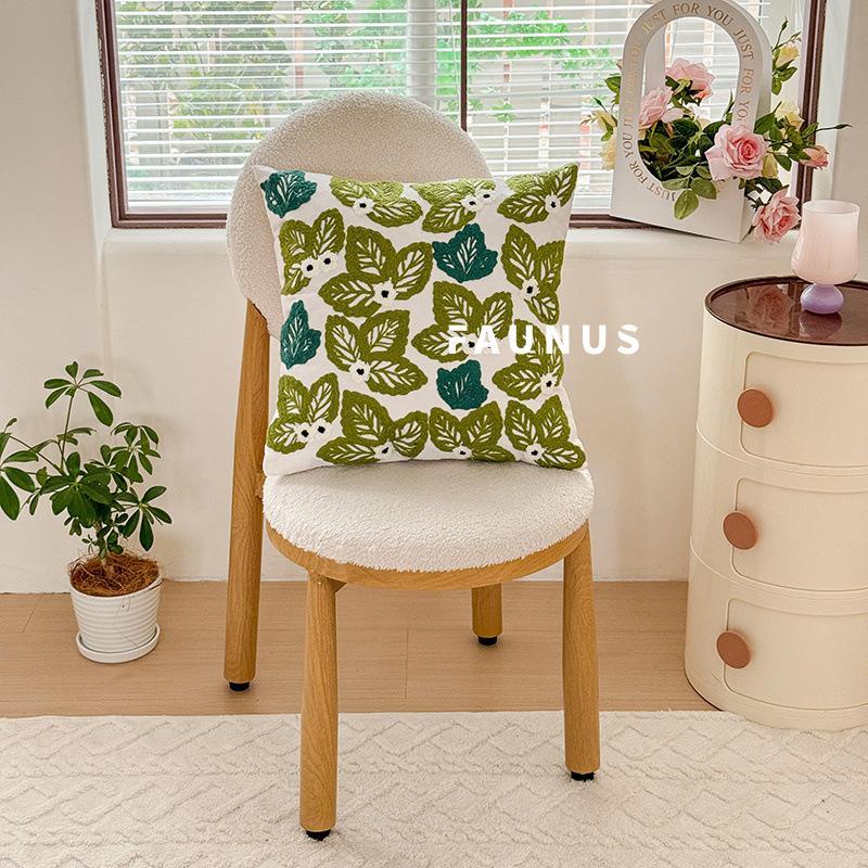 Green Plant Embroidered Decorative Throw Pillow Case Leaves Pattern Boho Cushion Covers For Living Room Sofa Bed Home Decor
