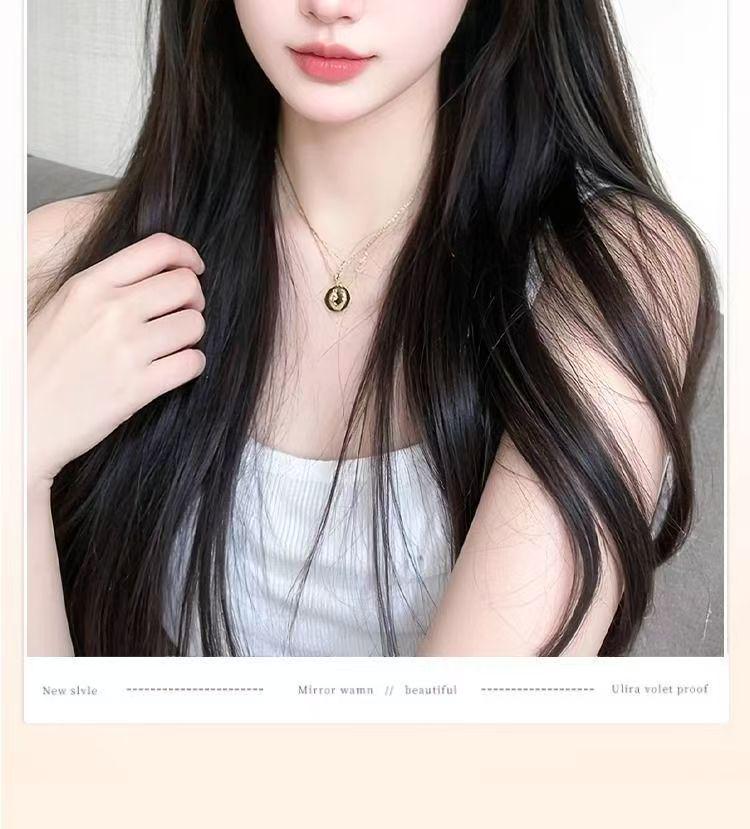 Women's Black Long Straight Headband Wig with Natural Volume, Korean Style.