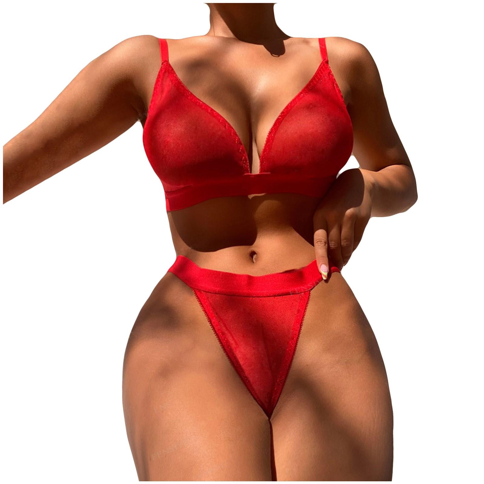 

Women s Fashion Sexy Lace Two-Piece Suit Color Wireless Bra Underwear Panties M червоний