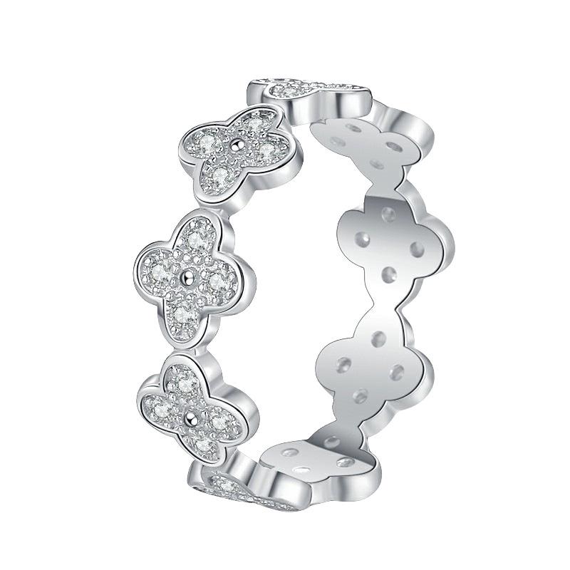 

Кольцо из стерлингового серебра 925 пробы с муассанитом в виде четырехлистного клевера для женщин - Модное и универсальное с покрытием из платины 950 пробы US Size 5